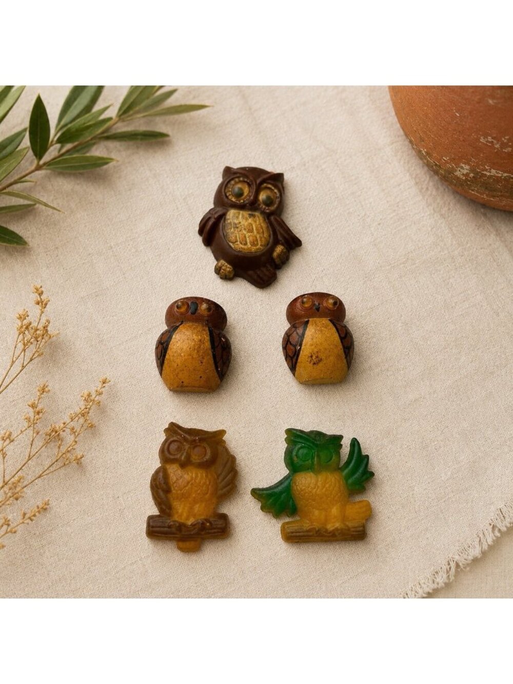 Vintage Owl Magnets Set of 5 Plastic Wooden Moving Eyes Emson Hong Kong Birds